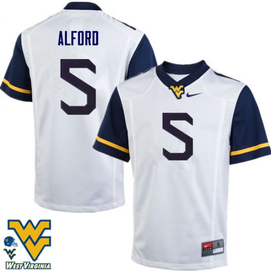 Men's West Virginia Mountaineers NCAA #5 Mario Alford White Authentic Nike Stitched College Football Jersey YN15S21TK